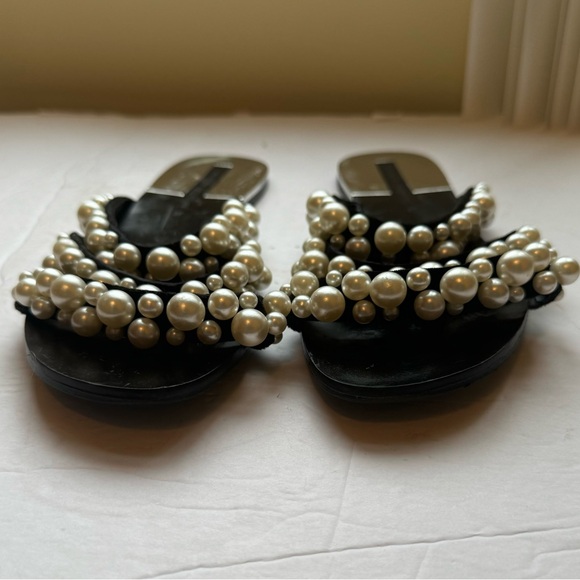 Zara Pearl Embellished Straps Flat Sandals Flats Faux Leather Slides Mules Shoes - Picture 15 of 16